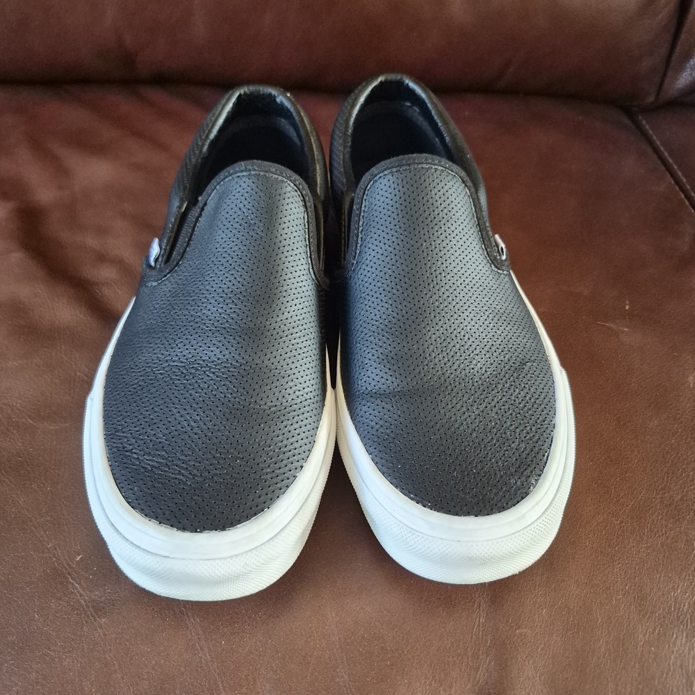 Vans Black Leather Slip On Shoes Women's Size 8.5